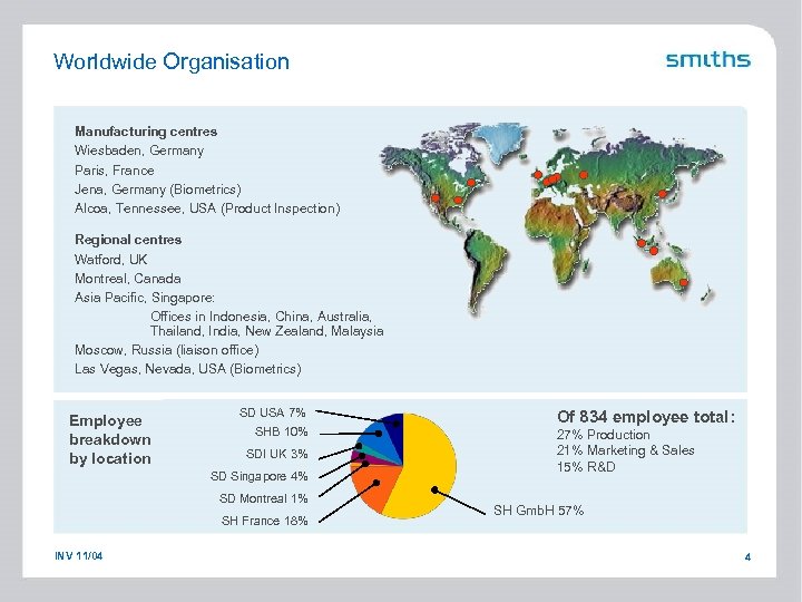 Worldwide Organisation Manufacturing centres Wiesbaden, Germany Paris, France Jena, Germany (Biometrics) Alcoa, Tennessee, USA