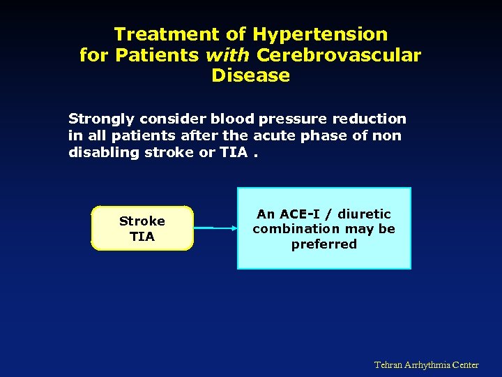 Treatment of Hypertension for Patients with Cerebrovascular Disease Strongly consider blood pressure reduction in