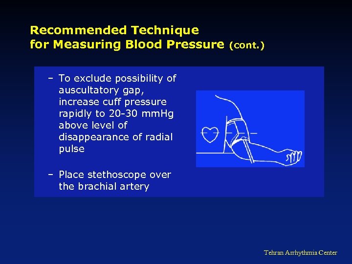 Recommended Technique for Measuring Blood Pressure (cont. ) – To exclude possibility of auscultatory