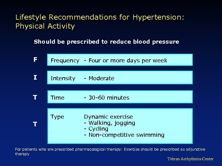 Lifestyle Recommendations for Hypertension: Physical Activity Should be prescribed to reduce blood pressure F