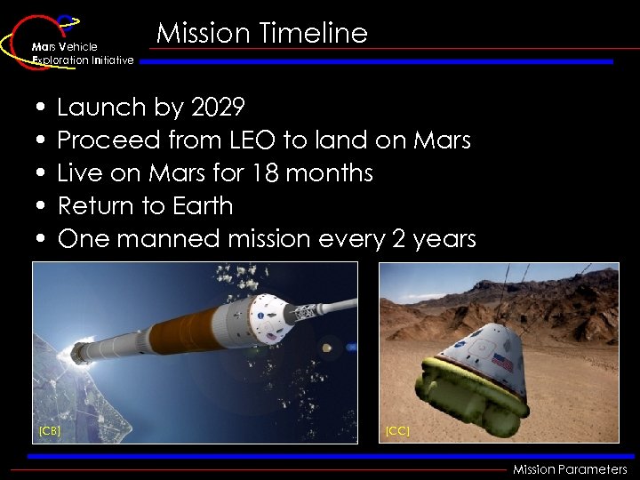 Mars Vehicle Exploration Initiative • • • Mission Timeline Launch by 2029 Proceed from