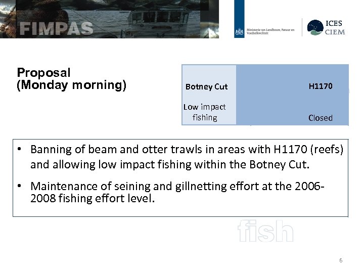 Proposal (Monday morning) Botney Cut H 1170 Low impact fishing Closed • Banning of