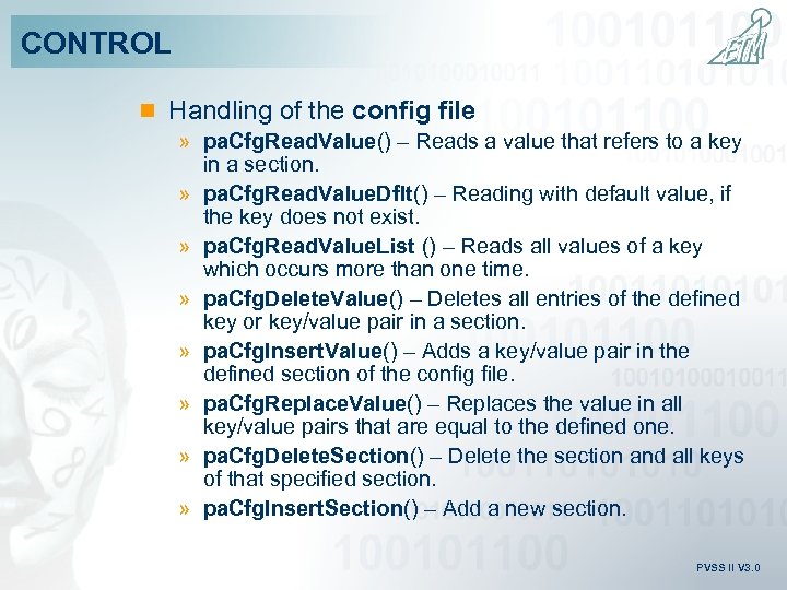 CONTROL n Handling of the config file » pa. Cfg. Read. Value() – Reads