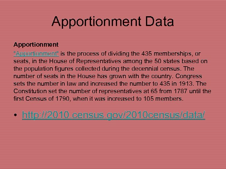 Apportionment Data Apportionment 
