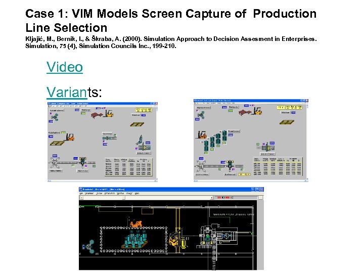 Case 1: VIM Models Screen Capture of Production Line Selection Kljajić, M. , Bernik,