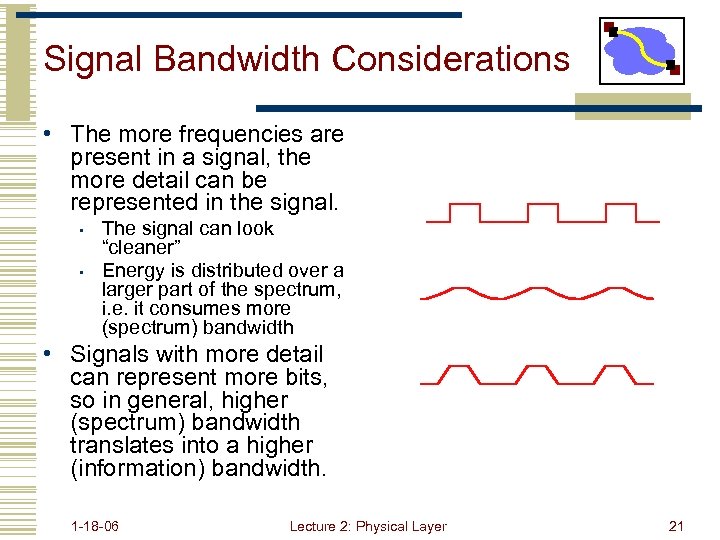 Signal Bandwidth Considerations • The more frequencies are present in a signal, the more
