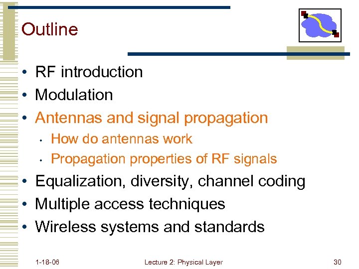 Outline • RF introduction • Modulation • Antennas and signal propagation • • How