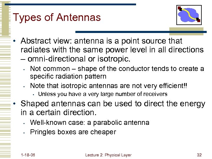 Types of Antennas • Abstract view: antenna is a point source that radiates with