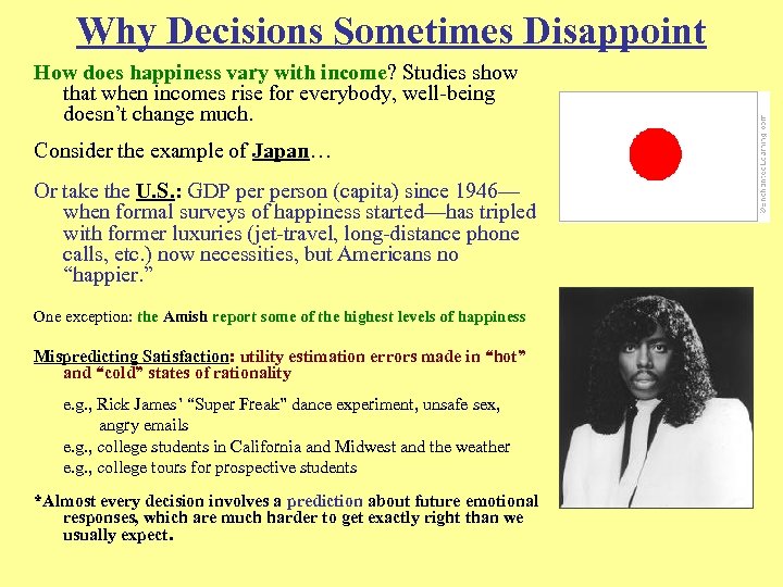 Why Decisions Sometimes Disappoint How does happiness vary with income? Studies show that when