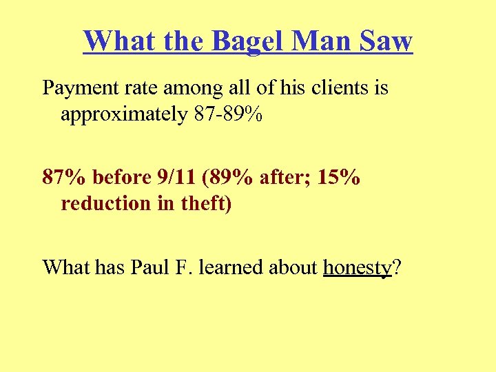 What the Bagel Man Saw Payment rate among all of his clients is approximately