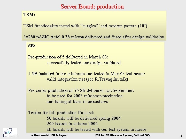 Server Board: production TSM: TSM functionality tested with “surgical” and random pattern (109) 3