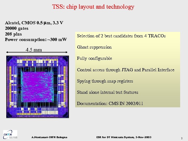TSS: chip layout and technology Alcatel, CMOS 0. 5 mm, 3. 3 V 20000