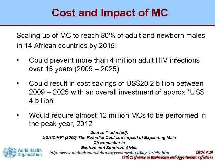 Cost and Impact of MC Scaling up of MC to reach 80% of adult