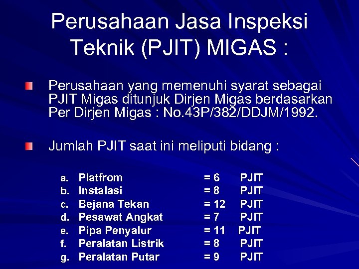 Perusahaan Jasa Inspeksi Teknik (PJIT) MIGAS : Perusahaan yang memenuhi syarat sebagai PJIT Migas