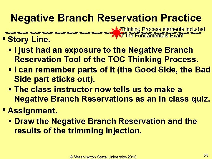 Negative Branch Reservation Practice • Story Line. Thinking Process elements included in the Fundamentals