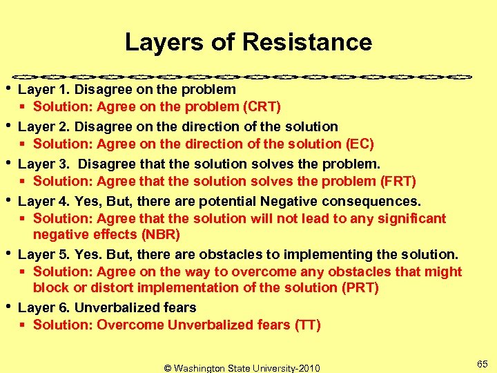 Layers of Resistance • • • Layer 1. Disagree on the problem § Solution: