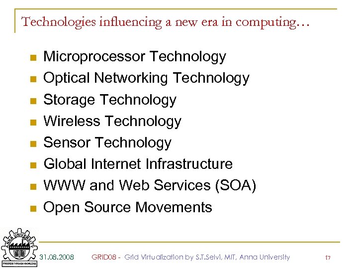 Technologies influencing a new era in computing… n n n n Microprocessor Technology Optical
