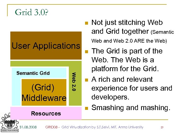 Grid 3. 0? n User Applications (Grid) Middleware Resources 31. 08. 2008 Web 2.