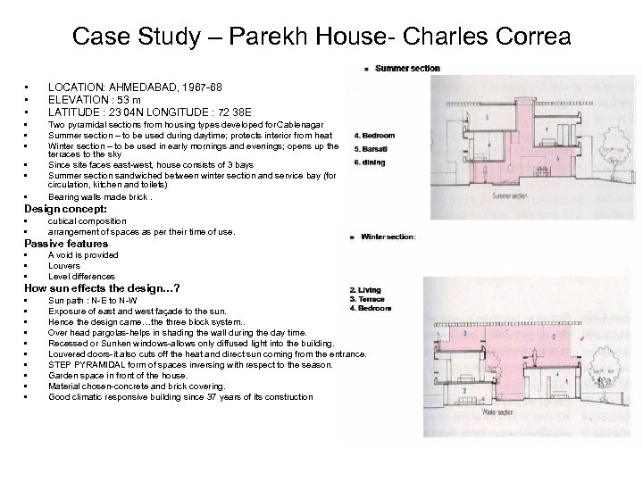 Case Study – Parekh House- Charles Correa • • • LOCATION: AHMEDABAD, 1967 -68