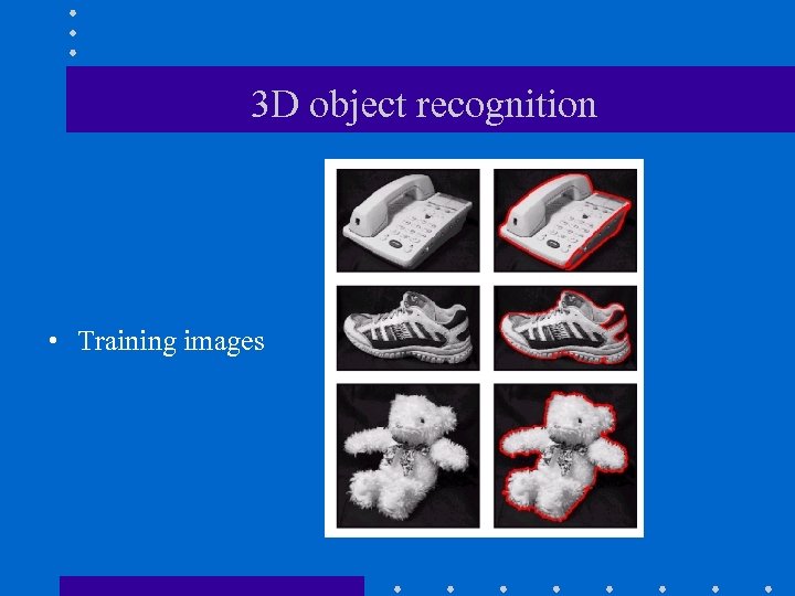 3 D object recognition • Training images 