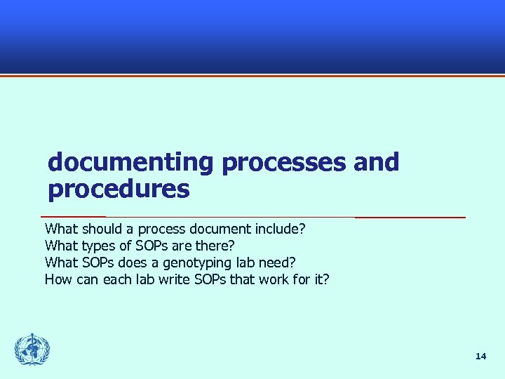 documenting processes and procedures What should a process document include? What types of SOPs