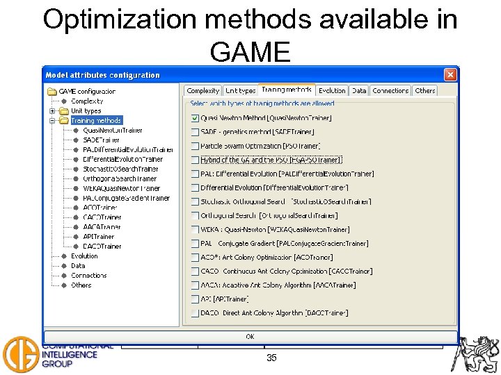 Optimization methods available in GAME 35 