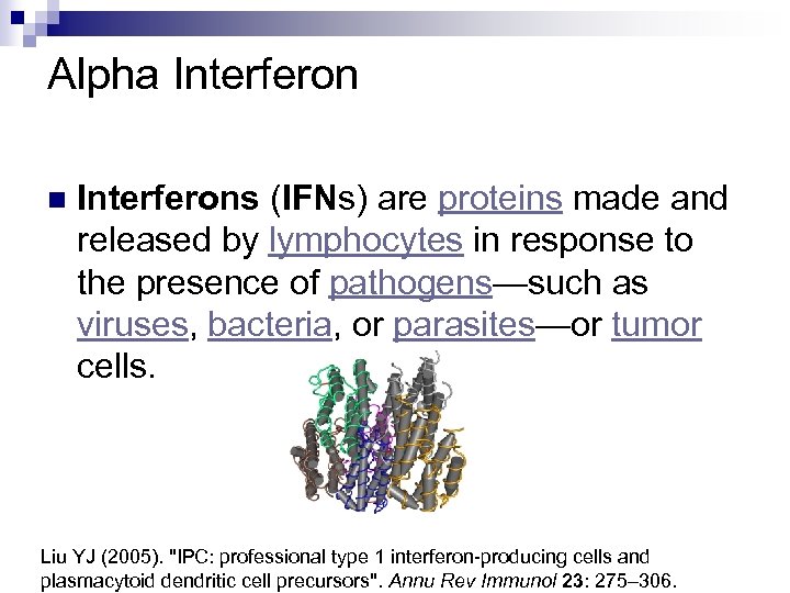 Alpha Interferon n Interferons (IFNs) are proteins made and released by lymphocytes in response