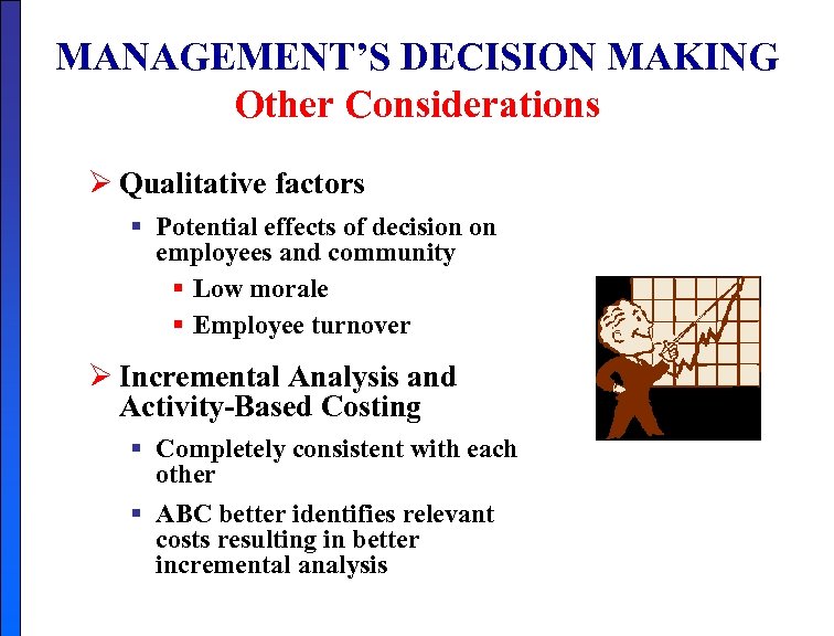 MANAGEMENT’S DECISION MAKING Other Considerations Ø Qualitative factors § Potential effects of decision on