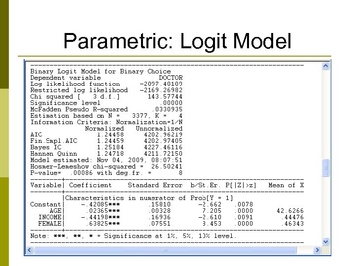 Parametric: Logit Model 