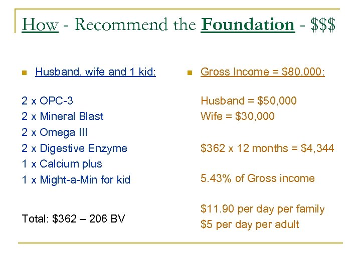 How - Recommend the Foundation - $$$ n Husband, wife and 1 kid: 2