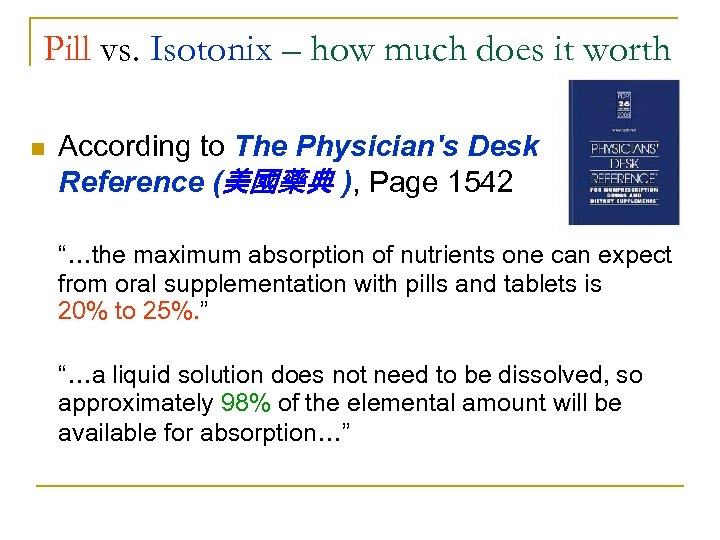 Pill vs. Isotonix – how much does it worth n According to The Physician's