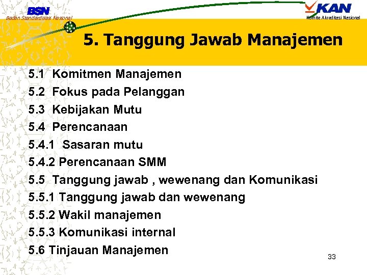 Badan Standardisasi Nasional Komite Akreditasi Nasional 5. Tanggung Jawab Manajemen 5. 1 Komitmen Manajemen