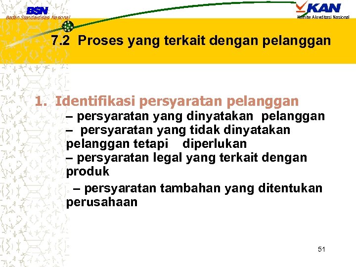 Badan Standardisasi Nasional Komite Akreditasi Nasional 7. 2 Proses yang terkait dengan pelanggan 1.