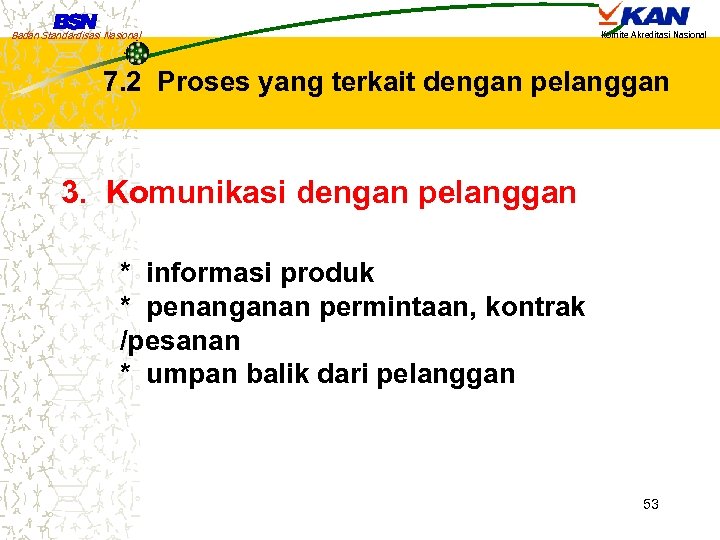 Badan Standardisasi Nasional Komite Akreditasi Nasional 7. 2 Proses yang terkait dengan pelanggan 3.