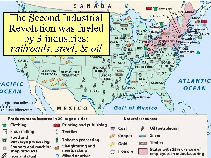 The Second Industrial Revolution was fueled by 3 industries: railroads, steel, & oil 
