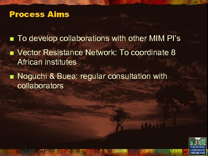 Process Aims n To develop collaborations with other MIM PI’s n Vector Resistance Network: