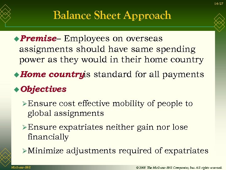 16 -27 Balance Sheet Approach u. Premise – Employees on overseas assignments should have