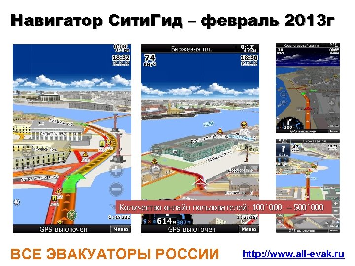 Навигатор Сити. Гид – февраль 2013 г Количество онлайн пользователей: 100`000 – 500`000 ВСЕ