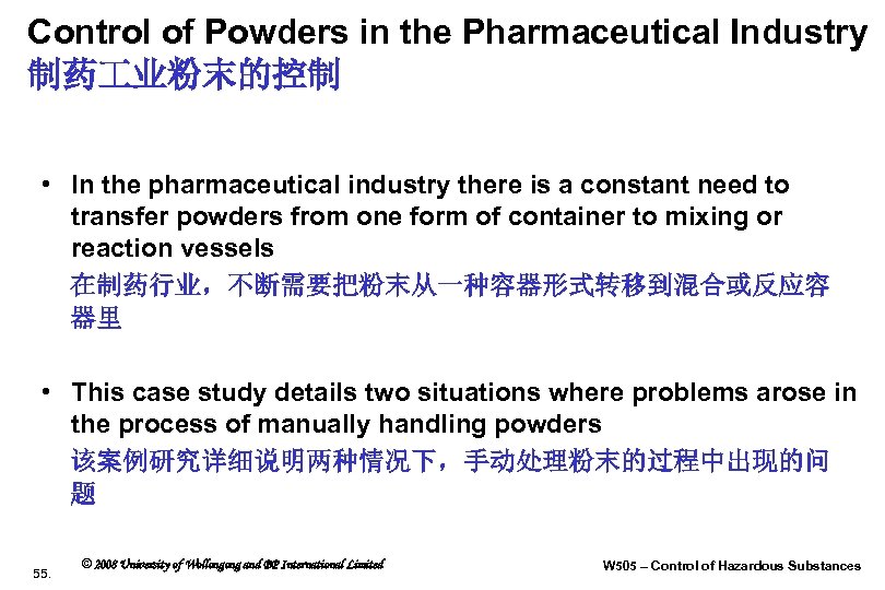 Control of Powders in the Pharmaceutical Industry 制药 业粉末的控制 • In the pharmaceutical industry