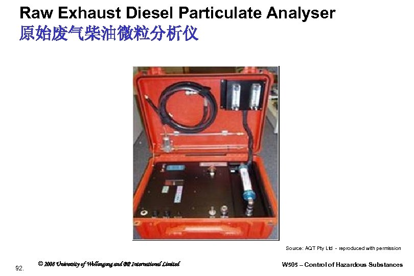 Raw Exhaust Diesel Particulate Analyser 原始废气柴油微粒分析仪 Source: AQT Pty Ltd - reproduced with permission