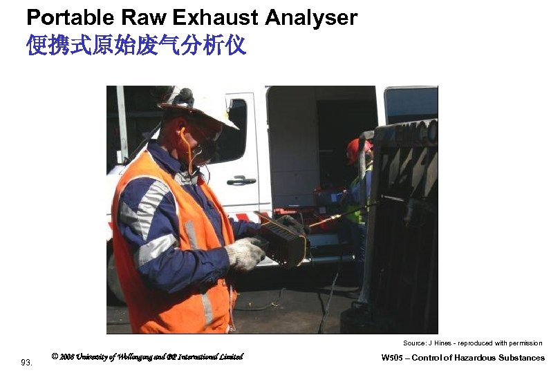 Portable Raw Exhaust Analyser 便携式原始废气分析仪 Source: J Hines - reproduced with permission 93. ©