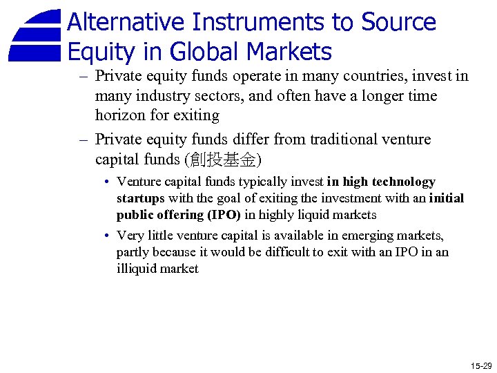 Alternative Instruments to Source Equity in Global Markets – Private equity funds operate in