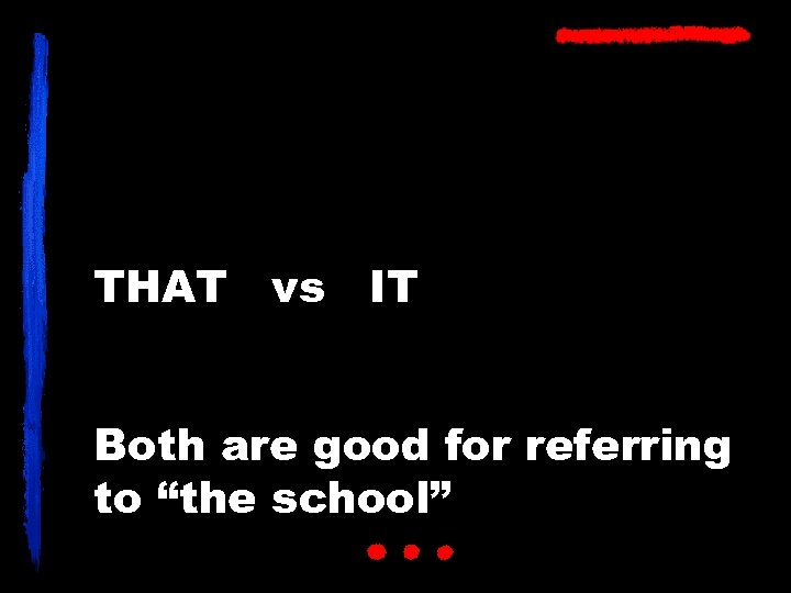 THAT vs IT Both are good for referring to “the school” 