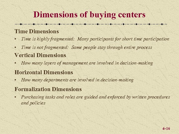 Dimensions of buying centers Time Dimensions • Time is highly fragmented: Many participants for