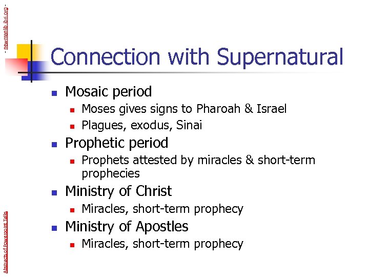 - newmanlib. ibri. org - Connection with Supernatural n Mosaic period n n n