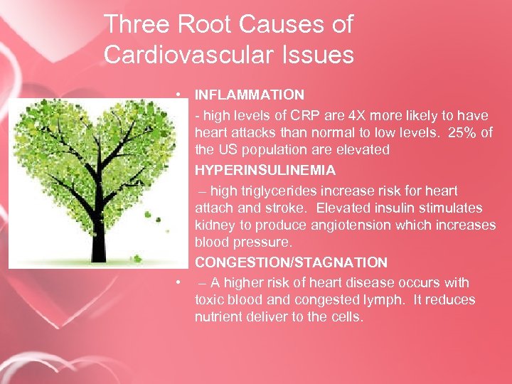 Three Root Causes of Cardiovascular Issues • INFLAMMATION • - high levels of CRP