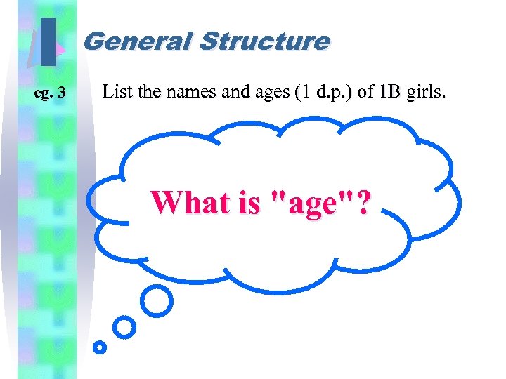 I eg. 3 General Structure List the names and ages (1 d. p. )