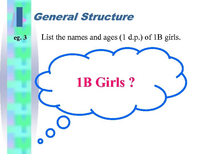 I eg. 3 General Structure List the names and ages (1 d. p. )