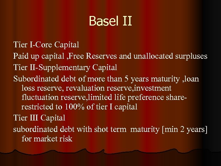 Basel II Tier I-Core Capital Paid up capital , Free Reserves and unallocated surpluses