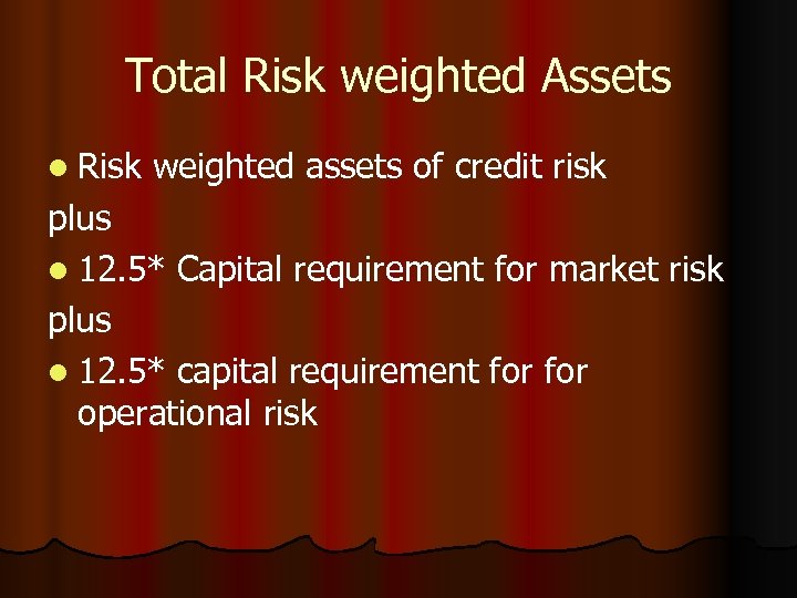 Total Risk weighted Assets l Risk weighted assets of credit risk plus l 12.